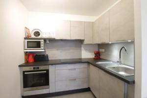 a small kitchen with a sink and a microwave at Charming 2 room apartment 300m walk from Lac du Bourget! in Le Bourget-du-Lac +1 photo