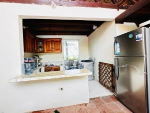 - une cuisine équipée d'un réfrigérateur en acier inoxydable dans l'établissement Casa Pierre, à Monterrico