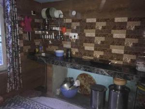 a kitchen with a counter with a sink and a counter top at SPOT ON Malik Homestay in Thanna Mandi