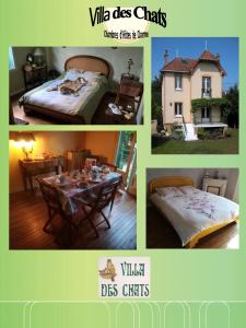 a collage of pictures of a room with a table and a house at la villa des chats in Andrésy