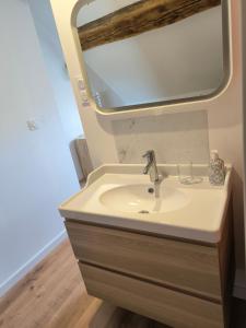a bathroom with a sink and a mirror at La P'tite Maison in Coulanges +16 photos