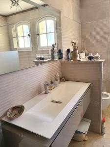 een badkamer met een wastafel en een spiegel bij Villa de 3 chambres avec piscine privee jardin clos et wifi a Aubignan in Aubignan