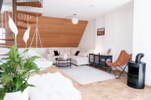Posezení v ubytování NEU Deluxe Suite Münsterblick, Maisonette, Kingsize Bett, Küche, Netflix, Aussicht, E-Kamin