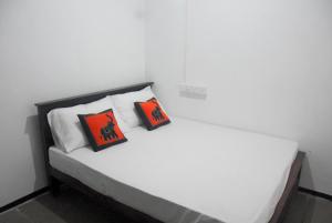 2 Kissen auf einem Bett in einem Zimmer in der Unterkunft Meera Homestay in Anuradhapura