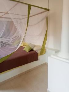 a bedroom with a bed with a mosquito net at Villa Savana in Somone