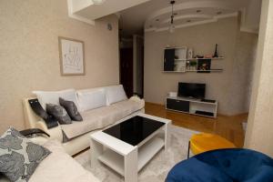 uma sala de estar com um sofá e uma televisão em APARTMENTS ANI em Ulcinj