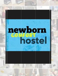 un panneau avec les mots newton Comfort Hospital dans l'établissement NEWBORN comfort HOSTEL, à Pristina