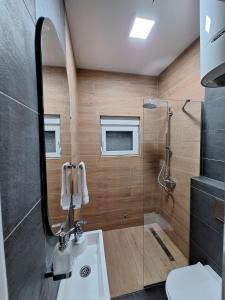 a bathroom with a sink and a shower at Holiday home Bobija Skadar lake in Karuč