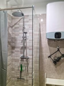 La salle de bains est pourvue d'une douche et d'une porte en verre. dans l'établissement Gracienda, à Bilice