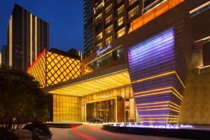 a building with lights on the side of it at Kempinski Hotel Fuzhou in Fuzhou