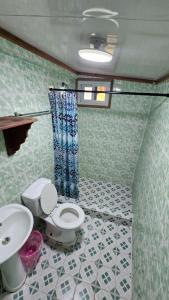 a bathroom with a toilet and a sink at Bastimentos Hill Guest House in Bocas del Toro