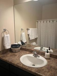 a bathroom counter with a sink and a mirror at Cozy Springs in Mesquite