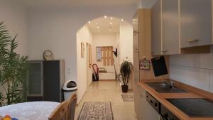 una cucina con lavandino e un corridoio con piante di Holiday Apartment Essen a Essen