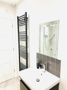 ein Bad mit einem Waschbecken und einem Spiegel in der Unterkunft Ekaya Cozy Home in Belfast