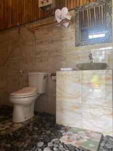 賽德曼的住宿－Lumbung ayu sari and spa，一间带卫生间和水槽的浴室