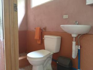 a bathroom with a toilet and a sink at Cabina Gooder in San Ramón