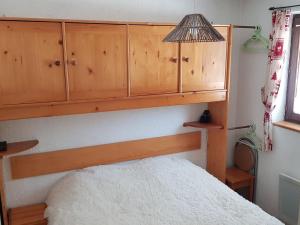 - une chambre avec une armoire en bois au-dessus d'un lit dans l'établissement Appartement Châtel, 2 pièces, 4 personnes - FR-1-676-187, à Châtel