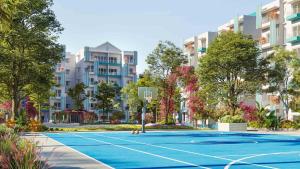 uma representação arquitectónica de um campo de basquetebol com edifícios de apartamentos em SANTORINI BLUE LUX em Negombo