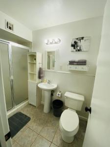 W łazience znajduje się toaleta, umywalka i prysznic. w obiekcie Munoz Home w mieście Yuma