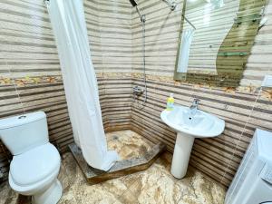 a bathroom with a toilet and a sink at City Center Apartments on Tumanyan street in Yerevan