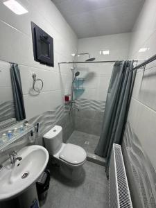 a bathroom with a toilet and a sink at Hostel Premium Tashkent in Tashkent