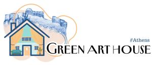 ein Logo eines grünen Kunsthauses mit einem Haus in der Unterkunft Green ART House Athens in Athen