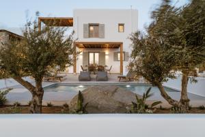 a villa with a pool in front of a house at P square Luxury villas Naxos in Kastraki