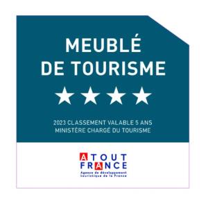 a blue sign with white stars and the text module de tourismence at Maison Time Break Jacuzzi - 4 étoiles in Thonon-les-Bains