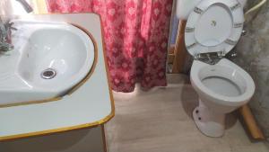 a bathroom with a white sink and a toilet at Young Lake Palace Group Of Houseboats in Srinagar