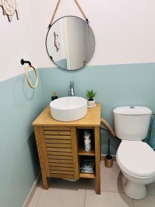 ein Bad mit einem Waschbecken und einem Spiegel in der Unterkunft JO Paris 2024 in Saint-Ouen