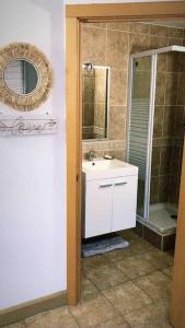 uma casa de banho com um lavatório e um espelho em Le Bohème Charmant appartement meublé avec parking em Amélie-les-Bains-Palalda
