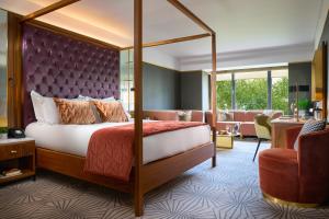 都柏林的住宿－費茲威廉酒店，一间带天蓬床的卧室和一间客厅