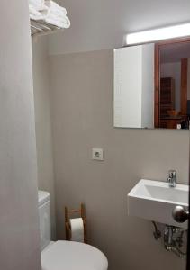 a bathroom with a white toilet and a sink at Apartamentos Wundermar in Torredembarra