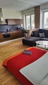 ストックホルムにあるBig apartment in Stockholm cityのソファとテーブルのあるリビングルーム