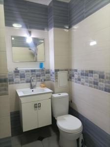 Łazienka z białą toaletą i umywalką w obiekcie Central Studio Maritsa w Płowdiwie