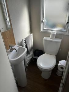 a bathroom with a white toilet and a sink at Ataraxia - Ocean Edge Resort - 8 Berth Accommodation in Heysham