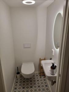 a white bathroom with a toilet and a sink at Leilighet nær Trondheim by. in Trondheim