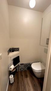een kleine badkamer met een toilet en een open haard bij 2024 Olympics - 20 min de Paris in Aulnay-sous-Bois