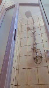 a shower in a bathroom with a tile floor at Résidences hôtelières Micheline et Emile BASTOS in Yaoundé