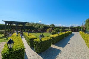 a row of hedges with lights in a park at Villa Vera in Paradeísion