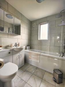 a bathroom with a toilet and a sink and a tub at Haydon Hill House in Buckinghamshire