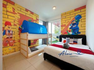 een slaapkamer met een lego muurschildering aan de muur bij The Shore LEGO PlayGround I Family 10pax I Kids Friendly I JonkerSt in Melaka