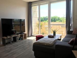 a living room with a couch and a large window at Appartement - 45m2 avec parking in Avon