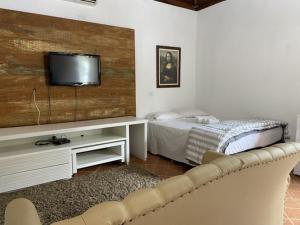 un soggiorno con letto e TV di Hotel Fazenda Estancia do Lago a Guapirama