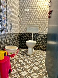 a bathroom with a toilet and a bath tub at Dandeli Kali River Stay in Dandeli