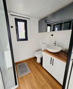 ein Bad mit einem WC und einem Waschbecken in der Unterkunft Natural Garden Tiny House Yalikavak in Yalıkavak
