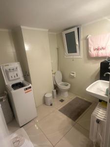 a small bathroom with a toilet and a sink at Alex Apartment in Athens