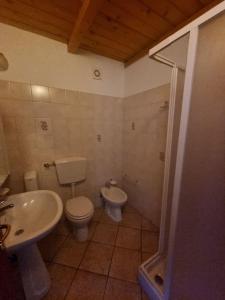 a bathroom with a toilet and a sink at Hotel Paese Corvara in Beverino