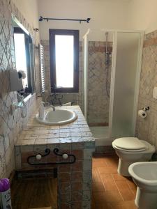 ein Bad mit einem Waschbecken, einem WC und einer Dusche in der Unterkunft Perla marina House in Santa Teresa Gallura