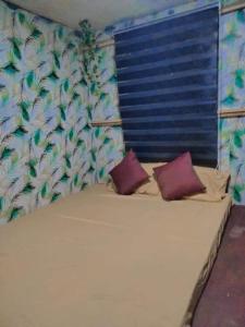 AmoroyにあるPerlizas HomeStay NO FREE BREAKFAST INCLUDEDのベッドルーム(紫色の枕2つ付)